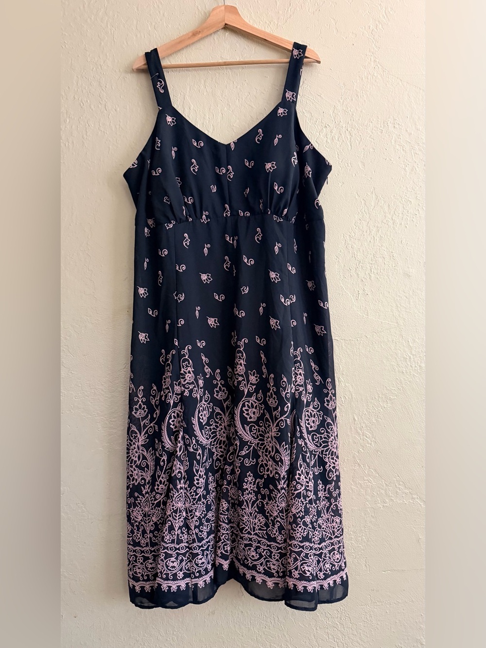 dressbarn Black Midi Dress with Pink Border Print